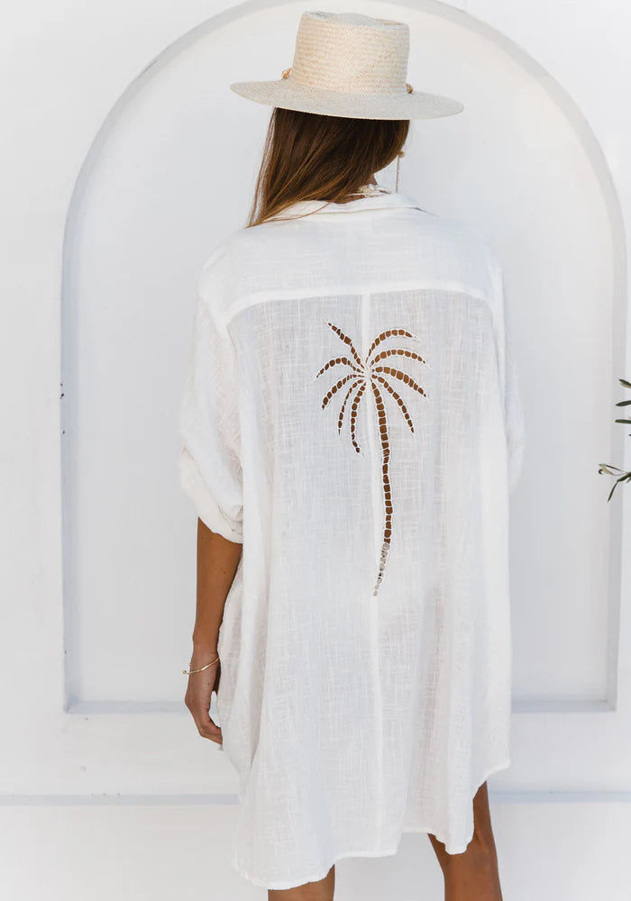 Palms Shirt Dress - White
