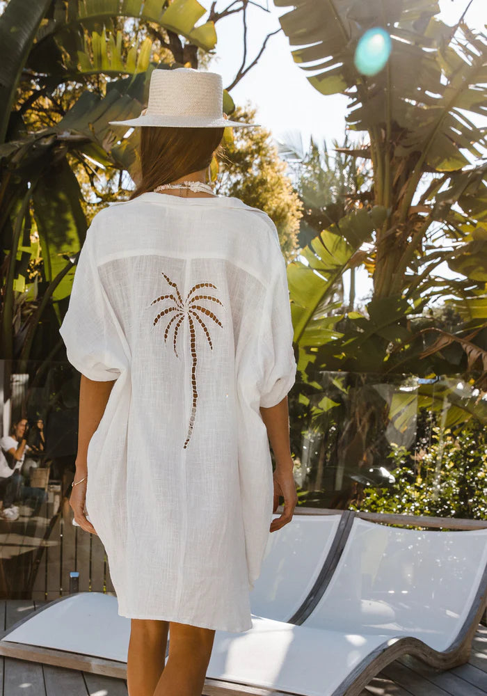 Palms Shirt Dress - White