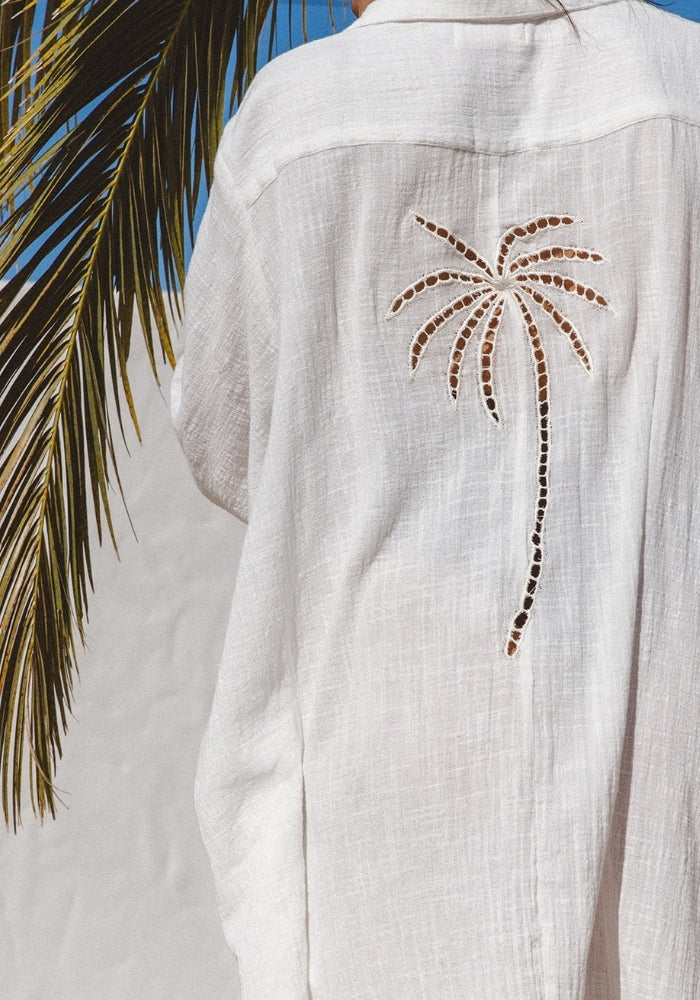 Palms Shirt Dress - White
