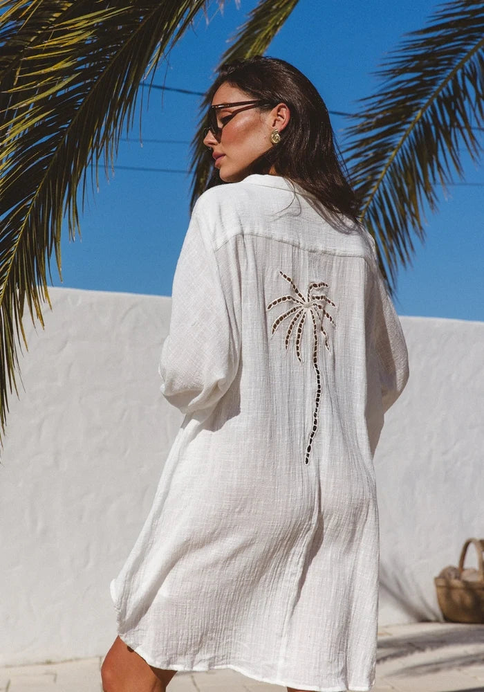 Palms Shirt Dress - White