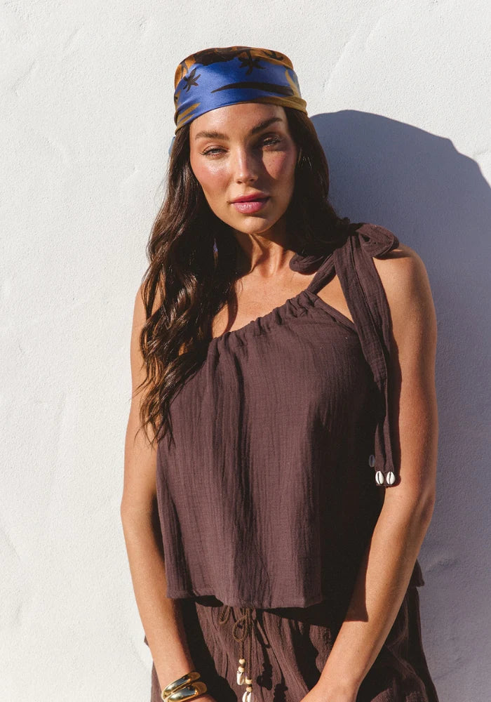 Sicily One Shoulder Tie Top - Espresso
