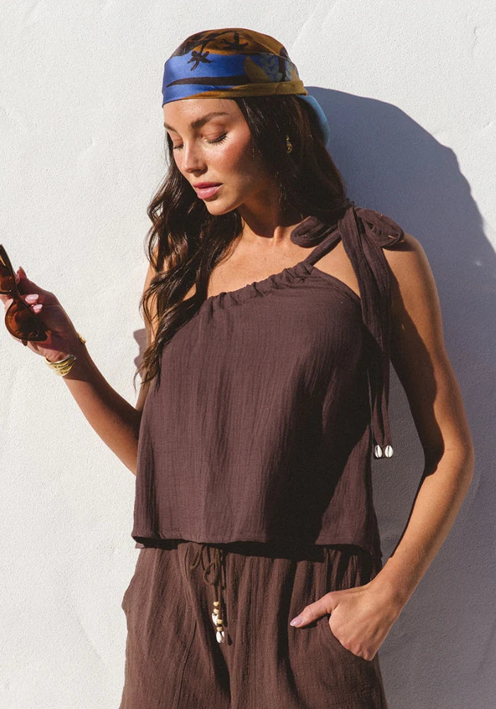 Sicily One Shoulder Tie Top - Espresso