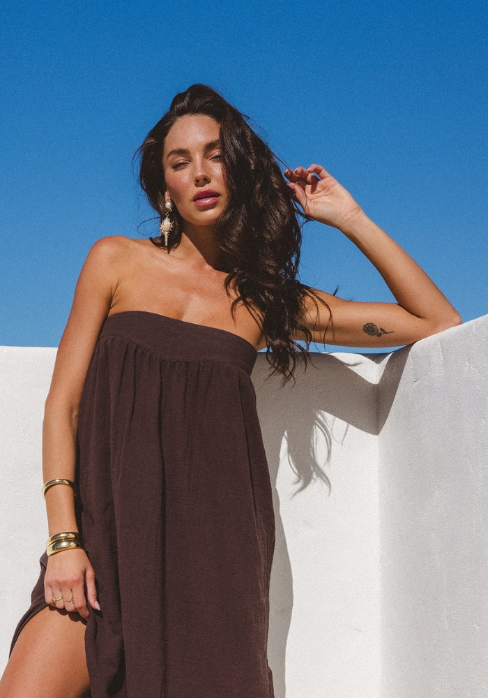 ST TROPEZ STRAPLESS MAXI -ESPRESSO