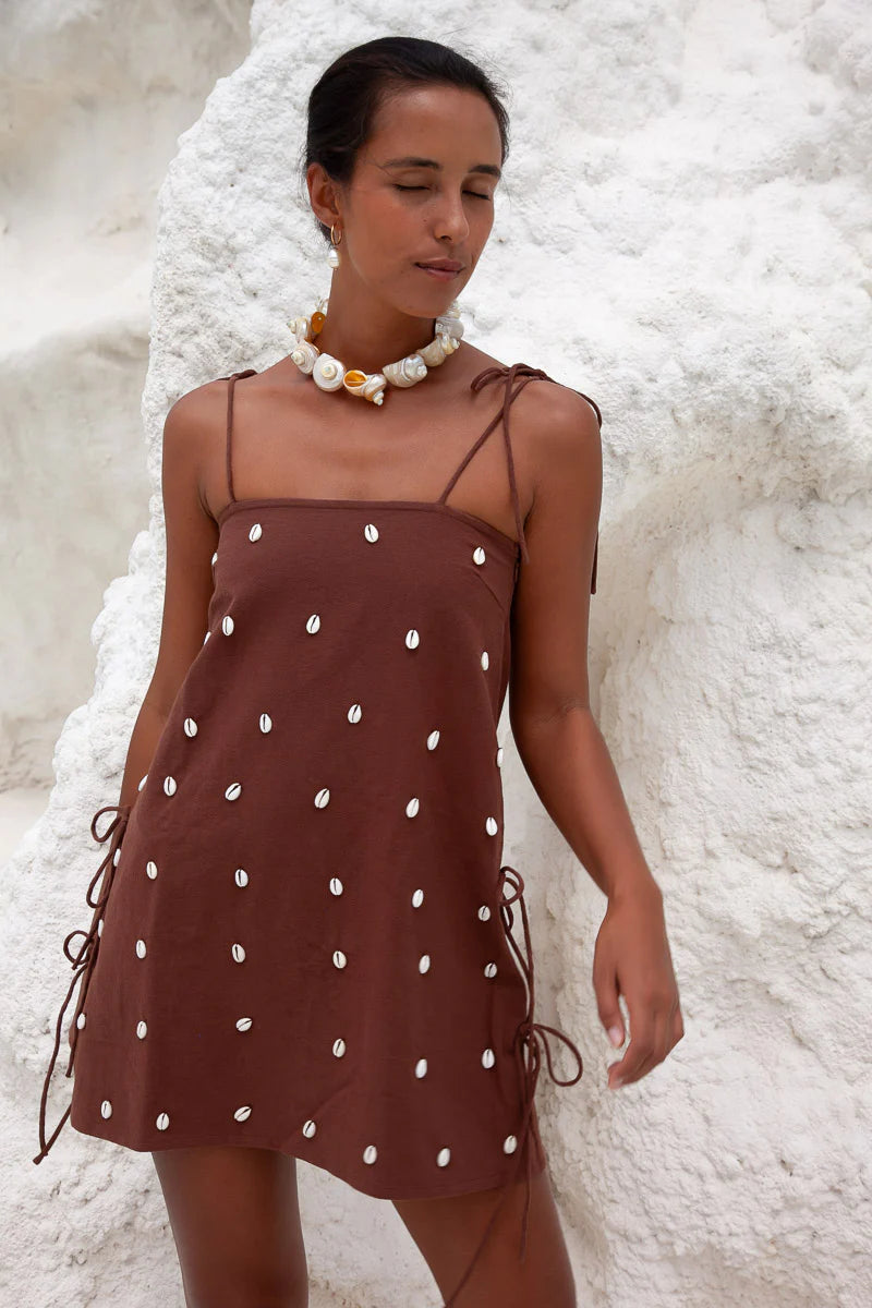 DEDE COWRIE SHELL BEADED DRESS